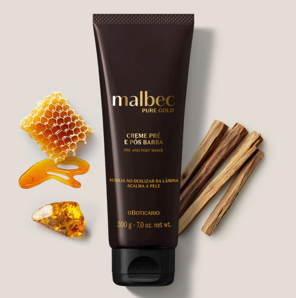 Malbec Pure Gold Pre- and Post-Shave Cream, 200g