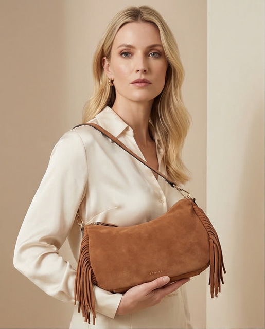 M Country leather fringed shoulder bag